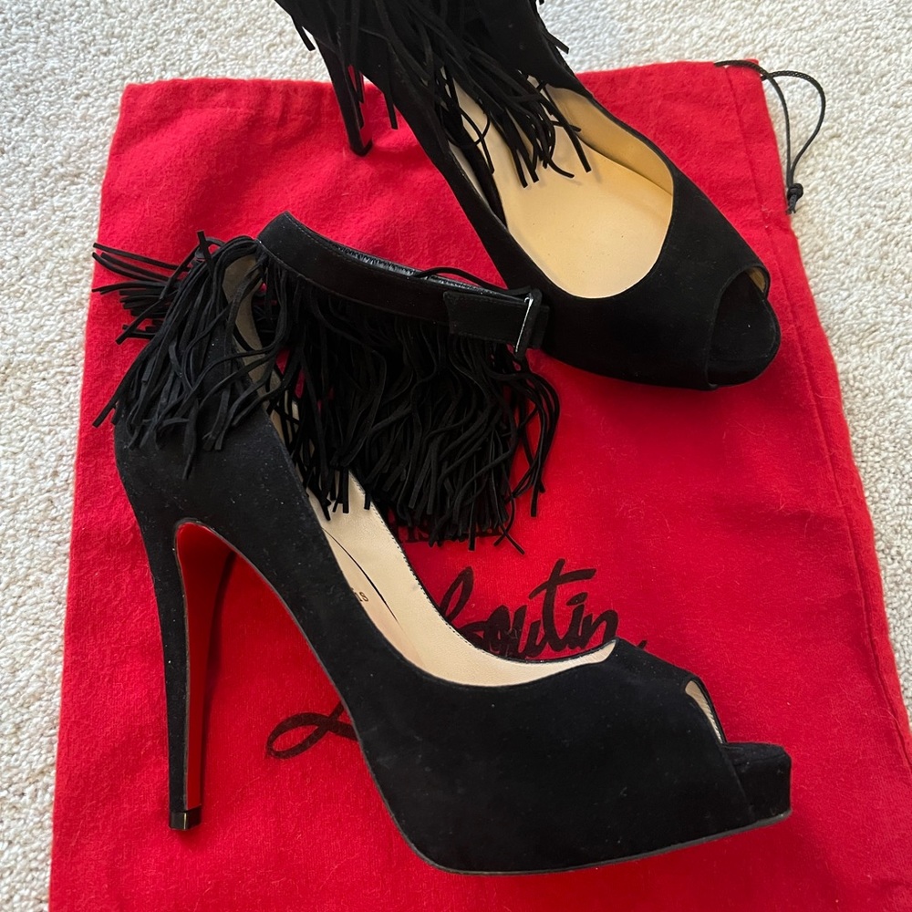 Christian Louboutin Black Fringe Heels